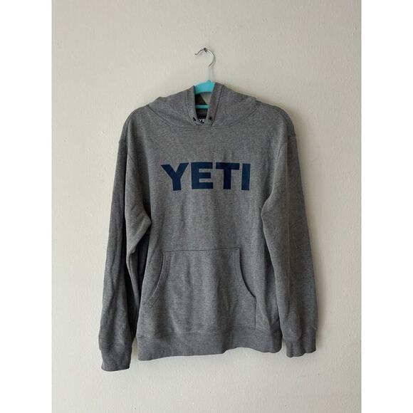 YETI Cooler Brand Hoodie Hooded Pullover Front Pocket Sweatshirt Gray ADULT M - Picture 1 of 8